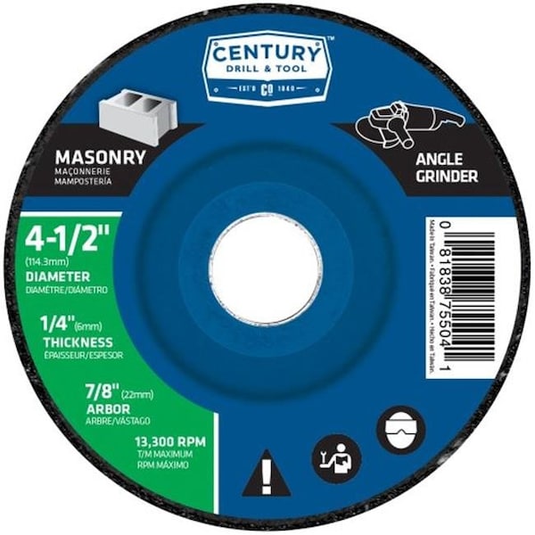 Century Drill & Tool Century Drill & Tool 75504 Masonry Grinding Wheel Type27 - 4.5 x 0.25 in. 75504 - main